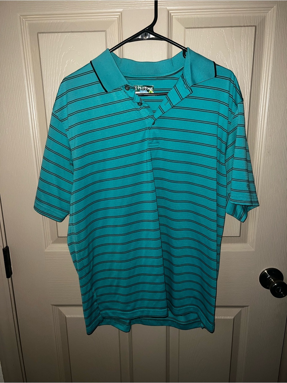 Men's Teal Striped Polo Shirt